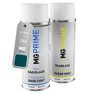 Afbeelding van MG PRIME Autolak spuitbus set voor BMW 266 Lagunengrün Metallic/Laguna Green Metallic Basislaag blanke lak 400ml
