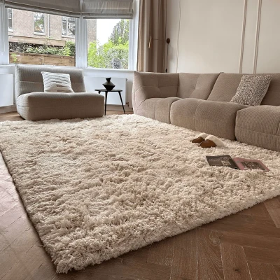 Afbeelding van Hoogpolig Vloerkleed Pilo Ivoor Wit Polyester Interieur05 240 x 340 (XL)