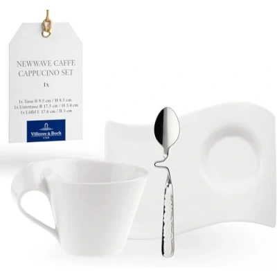 Afbeelding van Villeroy &amp; Boch NewWave Caffè, cappuccino set, 3 dlg., elegant koffiegenot, Premium Porselein/Roestvrij Staal, wit