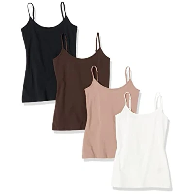 Afbeelding van Amazon Essentials Women&#039;s Hemd met slanke pasvorm, Pack of 4, Donker taupe/Espresso/Wit/Zwart, XS