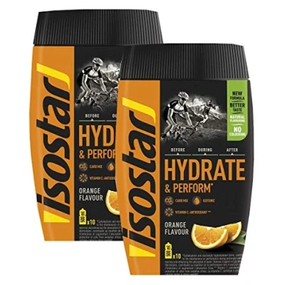 Afbeelding van Isostar Hydrate &amp; Perform Iso Drink 400 g isotonisch drankpoeder elektrolyt poeder ter ondersteuning van de sportieve prestaties oranje (2 x g)