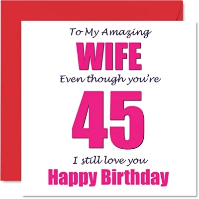 Afbeelding van Grappige 45e verjaardagskaarten voor vrouw 45 I Still Love You Gelukkige verjaardagskaart van echtgenoot partner, vijfenveertig vijfenveertigste wifey banter geschenken, 145mm x grap humor wenskaarten