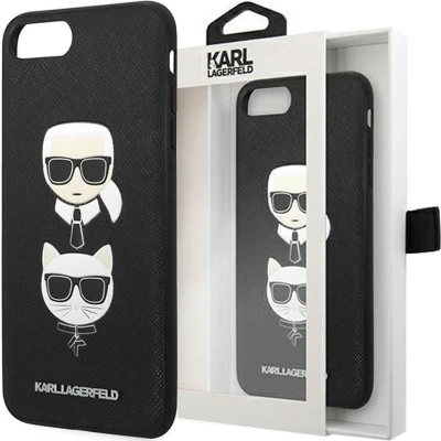 Afbeelding van Karl Lagerfeld KLHCI8SAKICKCBK iPhone 7/8 / SE 2020 2022 zwart/zwart hardcase Saffiano Karl&amp;Choupette Head