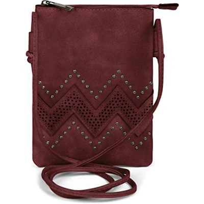 Afbeelding van styleBREAKER Mini tas schoudertas met zigzaguitsparing en studs, schoudertas, handtas, tas, dames 02012211, Kleur:Bordeaux rood