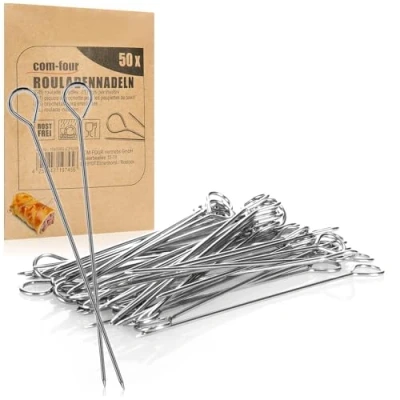 Afbeelding van COM FOUR® 50x rollade naalden van roestvrij staal 11 cm lange vleesspiesjes premium spiesjes in een set (050 stuks naald)
