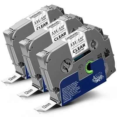 Afbeelding van 3x Labelwell compatibele TZe 131 Brother P touch tapes 12mm transparant 0,47 TZe131 AZe TZ zwart op transparante labeltape voor PT H110 H107B H105 H100LB 1000 1010 D400 D210