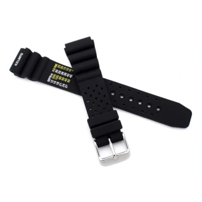 Afbeelding van 18 mm zwart KAUTSCHUK SILICONEN ARMBAND DIVER 24 gesp met golven in blauw en