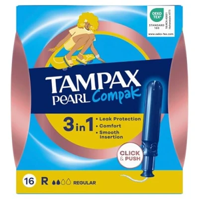 Afbeelding van Tampax Pearl Compak Regular, tampon met applicator, biedt comfort, bescherming en discretie, 128 stuks