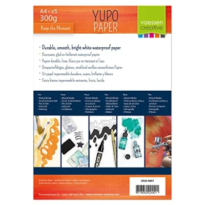 Afbeelding van Florence Yupo papier A4 5 vellen wit synthetisch 216 g/m² Schilderpapier voor alcoholinkt, stempelen, schilderen, tekenen, embossing en snijden