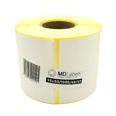 Afbeelding van MDlabels witte thermische etiketten op rol, 75 x 50 mm, 1000 stuks, permanent hechtend, voor barcode, zelfklevende etikettering