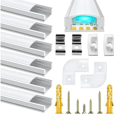 Afbeelding van Chesbung 5 Pack Meter/3.3ft V Shape LED Aluminium Kanaal, Profiel met Cover. kanalen en Diffusers einddoppen montageclips (5 1m melkachtig wit deksel)