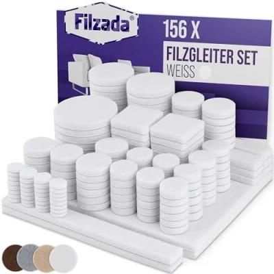 Afbeelding van Filzada® viltglijders zelfklevend set 156 stuks (vierkant en rond) wit professionele meubelglijders vilt met ideale kleefkracht