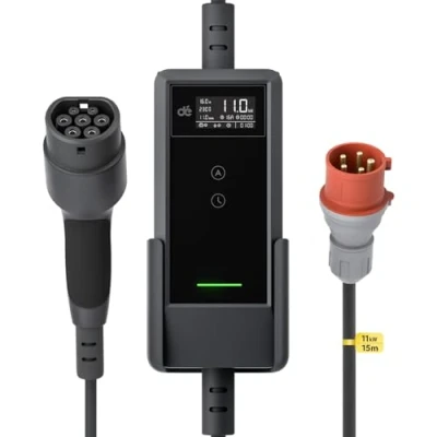 Afbeelding van depow Mobiele Thuislader 11kW CEE naar Type 2 stekker EV oplader Aanpassing met dubbele knop 6 meter Laadkabel 6A/8A/10A/13A/16A Huidige instelling 3 fase IP66 waterdicht laadstation LCD Digitaal Display