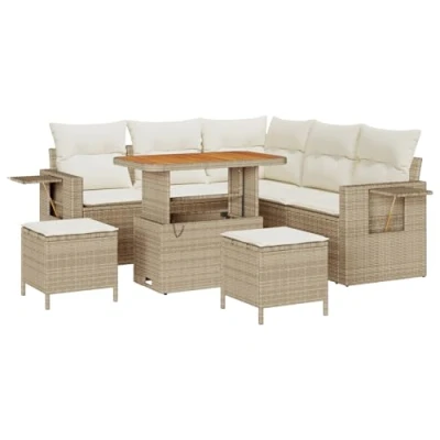 Afbeelding van vidaXL 8 delige tuinsofa set met kussens in beige van poly rattan en acacia