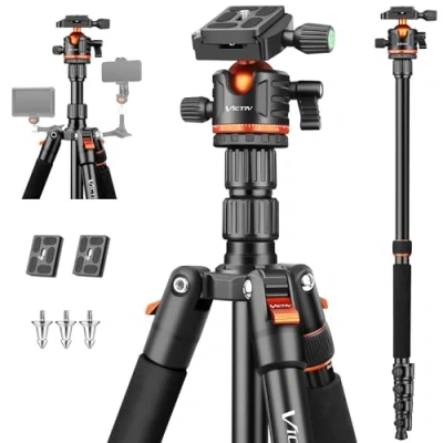 Afbeelding van Victiv 200cm Camera Statief, Reisstatief Draagbare Compacte Statieven, 360 Panoramische Balhoofd DSLR Statief voor Canon Sony Nikon, Aluminium Statieven met Monopod Camera&#039;s