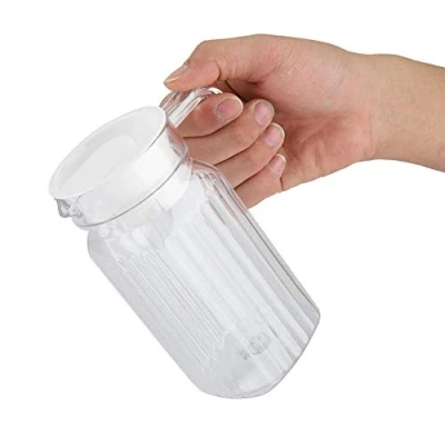 Afbeelding van plastic kan geribbelde drankkan Acryl transparant sapfles gestreept water ijskoud sapkan met deksel voor Bar Home 500ml