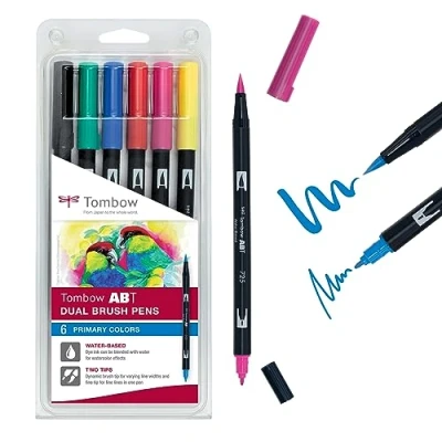 Afbeelding van Tombow ABT Dual Brush tekenpennen Primaire kleuren Set van 6
