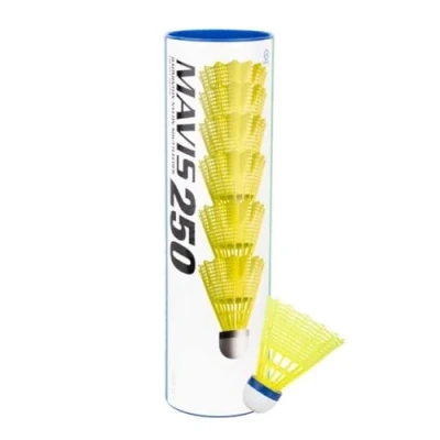Afbeelding van YONEX Mavis 250 badmintonbal geel 6 stuks nylon shuttle: Kleur: rood/snel