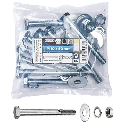 Afbeelding van Connex Zeskantschroeven M10 x 90 mm 10 stuks zeskantige aandrijving verzinkt Voor alle constructies Incl. sluitringen, veerringen en moeren/schroevenassortiment / B30018