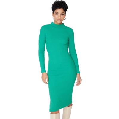 Afbeelding van Trendyol Zwarte Bodycon Split Ronde Hals Midi Elastische Geribbelde Gebreide Kokerjurk Twoaw21El0135