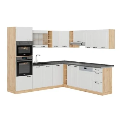 Afbeelding van Vicco Hoekkeuken R Line, Wit landhuis/gouden eik, 237 x 247 cm , WB Antraciet