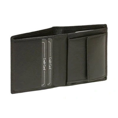 Afbeelding van LEAS Mini portemonnee voor dames en heren, dun, extra plat, veel 8 kaarten in staand formaat, echt leer, zwart, 10 x 8,5 2 cm (l b h), 10x8,5cm, gesloten