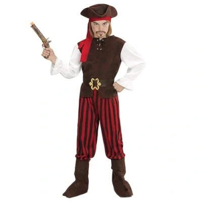 Afbeelding van Widmann Piraat &amp; Viking Kostuum Caribische Piratenjongen Carlos Rood, Bruin Maat 128 Carnavalskleding Verkleedkleding