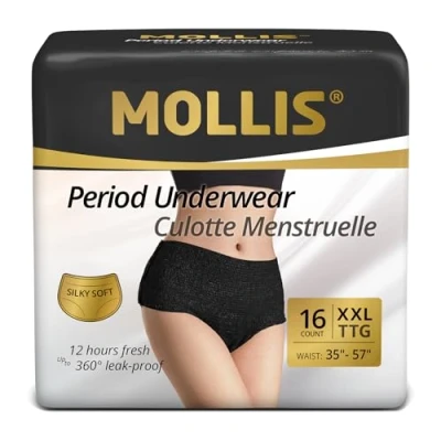 Afbeelding van MOLLIS Wegwerp menstruatieondergoed voor dames Postpartum slip Ondergoed bij zware menstruatie Lekvrij en comfortabel Zwart Maat XXL 16 Stuks