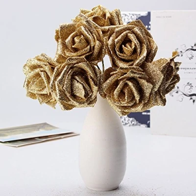 Afbeelding van Tutoy 7Pcs Kunstmatige Boeket Glitter Foam Kunstbloemen Bruiloft Bruids Party Decor DIY Rose Goud