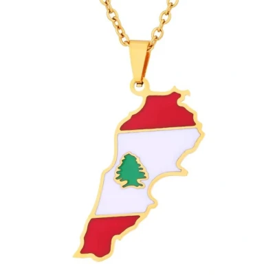 Afbeelding van Ketting Libanon Kaart Goudkleurig Vlag