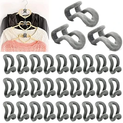 Afbeelding van 30 stuks kleerhangerhaken, mini, kledinghangers, vlokken, verbindingshaken, aansluitingen haken, mini aansluithaken, voor kleerhangers, bespaart ruimte in de kledingkast (grijs)