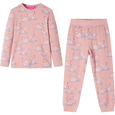 Afbeelding van Kinderpyjama met lange mouwen zwanenprint 116 lichtroze