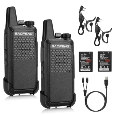 Afbeelding van Baofeng GT 22, licentievrije PMR 446 walkietalkieset, professionele radio, tot 3 km bereik, 16 kanalen, oplaadbare radio met headset (2 stuks)