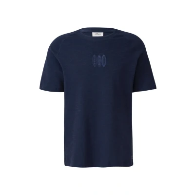 Afbeelding van s.Oliver Raglan MIT Flammgarnstruktur UND Stickerei Tshirt basic, Heren, Maat: XXL, Tiefblau