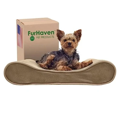 Afbeelding van Furhaven klein orthopedisch hondenbed microvelvet luxe ligstoel w/afneembare wasbare hoes klei,