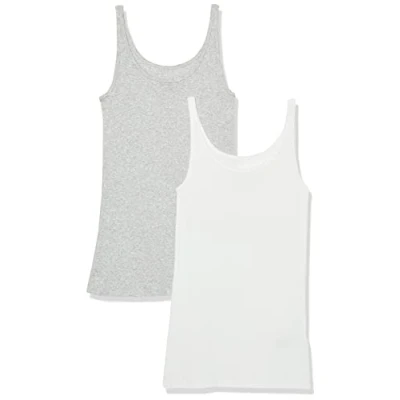 Afbeelding van Amazon Essentials Tanktop voor dames, slim fit, dunne bandjes, 2 stuks, lichtgrijs heather/wit, XX Large