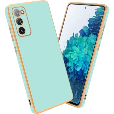 Afbeelding van Cadorabo Hoesje geschikt voor Samsung Galaxy S20 FE in Glossy Mintgroen Goud Beschermhoes Case Cover van flexibel TPU silicone en met camerabescherming