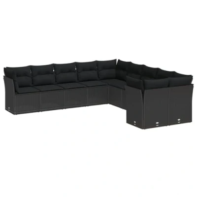 Afbeelding van vidaXL 13 delige Tuin Sofa Set met Kussens Zwart Poly Rattan Acacia, 3 Eet Acacia