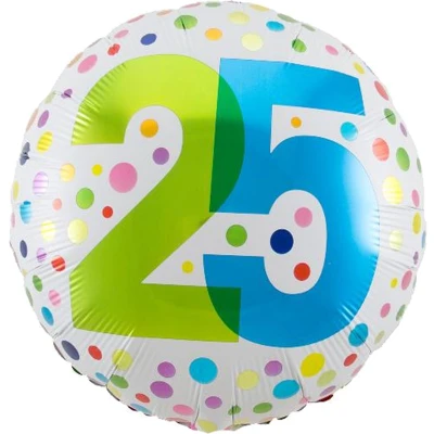 Afbeelding van Folat Folieballon 25 Jaar Wit/Stippen Meerkleurig 45 cm