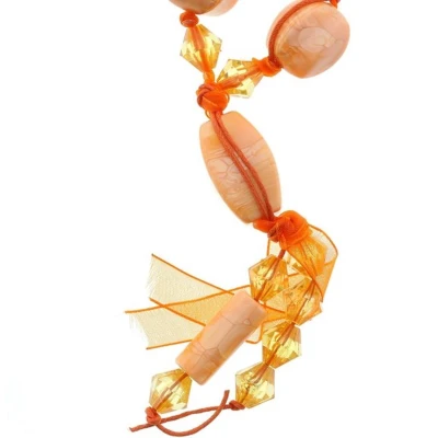 Afbeelding van Behave Oranje lange kralen ketting van touw met hanger