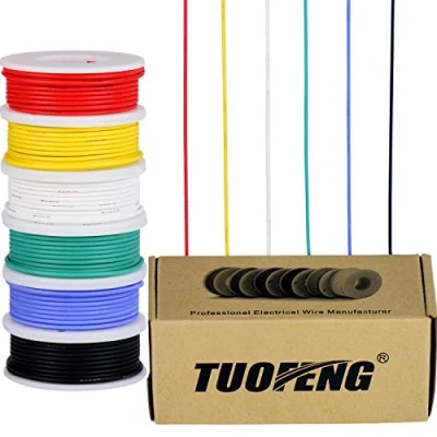 Afbeelding van TUOFENG 22awg siliconendraadset 22 gauge flexibele siliconendraad 6 verschillende gekleurde 8 metros spoelen vertinde koperdraad 600V elektronische aansluitdraadset