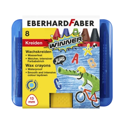 Afbeelding van 6x Waskrijt Eberhard Faber driekantig watervast kunststof etui 8 stuks