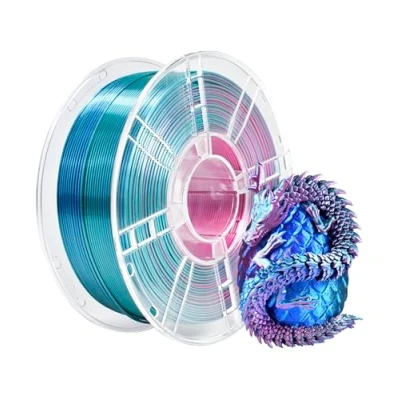 Afbeelding van iBOSS Driekleurig PLA+ filament van zijde, 1,75 mm, 3D printerfilament PLA Plus +/ 0,02 1 kg/spoel, hoogglanzend oppervlak, zijde rood, blauw en cyaan