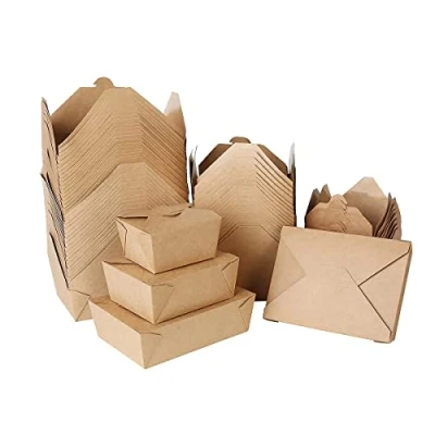 Afbeelding van DeinPack Eten box, Take Away, biologische eetbox met vouwdeksel, 750 ml, kartonnen doos, rechthoekig, bruine kraftkarton, composteerbaar, wegwerp to go, 50 stuks