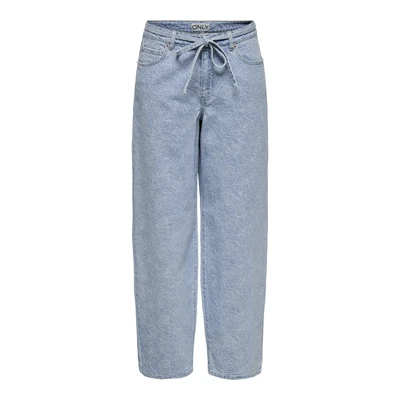 Afbeelding van Only Jeans Onlgianna Mw Straight Flower Dnm Bj 15352390 Light Blue Denim Dames Maat W27 X L32
