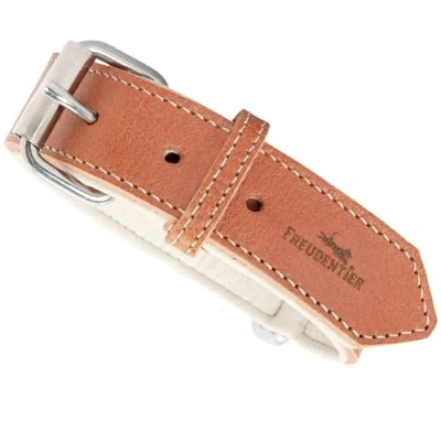 Afbeelding van FREUDENTIER® Hondenhalsband van leer, Made in Nederland, gevoerd en super comfortabel, hoogwaardige brede leren halsband volnerfleer, model &quot;Amstelpark&quot; (47 57 cm halsomtrek, cognac)