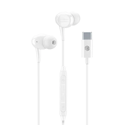 Afbeelding van Music Sound In ear hoofdtelefoon met kabel en microfoon USB C compatibiliteit kleur wit