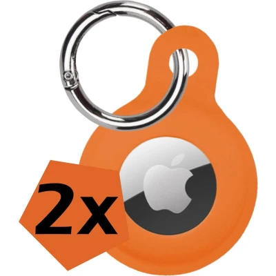 Afbeelding van Hoesje Geschikt voor Apple AirTag Sleutelhanger Hoes Siliconen Oranje 2 PACK