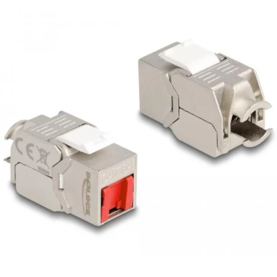 Afbeelding van Delock Keystone Modul RJ45 Buchse zu LSA Cat.6A werkzeugfrei mit roter