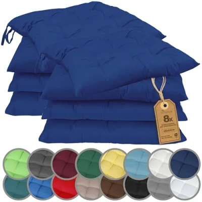 Afbeelding van NatureMark Set van 8 stoelkussens met banden, maat 40 x cm, zitkussen, gevuld, marineblauw